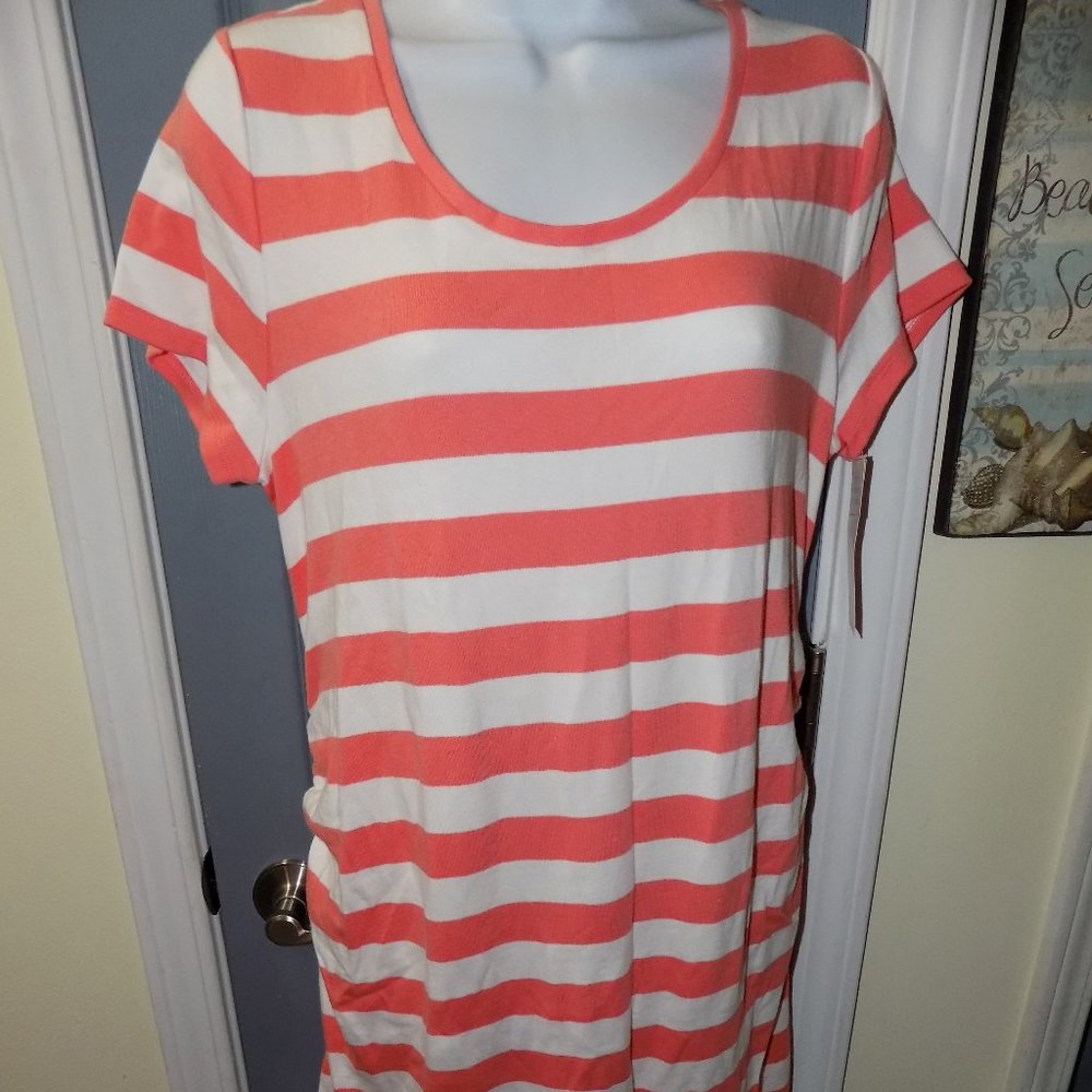 Liz Lange Maternity Shirt Dress Pink Stripe NEW